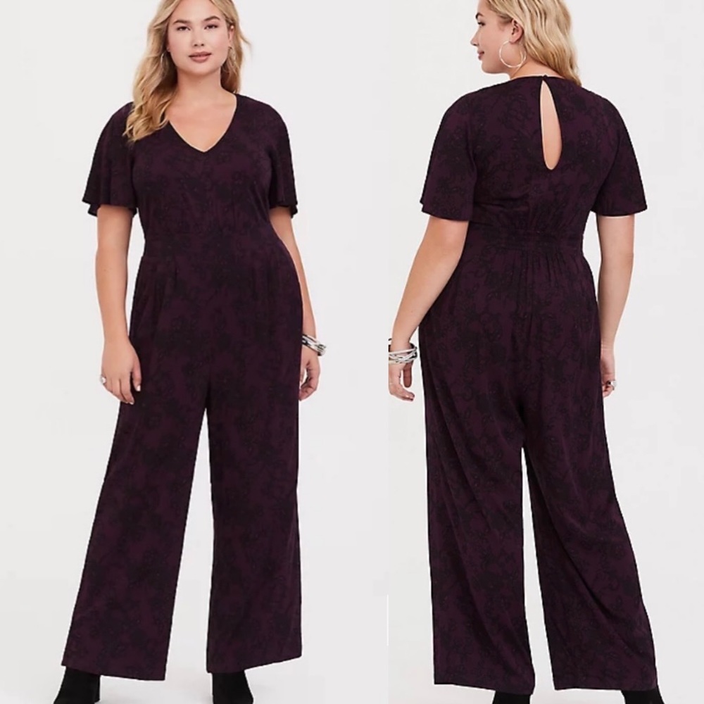 Torrid Purple Lace Print Jumpsuit 3X